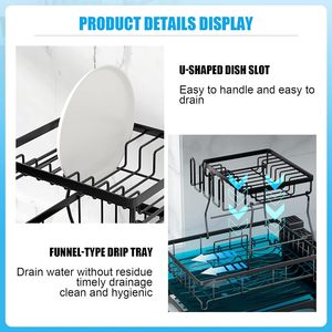 Hai lớp Thép không gỉ món ăn giá đứng cống công cụ nhà bếp rượu vang thủy tinh dao kéo bảng dính hai tầng lưu trữ bát - Product Image 4