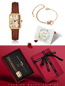LUCKYFOX <span class=keywords><strong>Orologio</strong></span> Quadrato da Donna al Quarzo Semplice e alla Moda con <span class=keywords><strong>Bracciale</strong></span> Set da 2 Pezzi di Lusso Leggero in Vetro e <span class=keywords><strong>Pelle</strong></span> Effetto Anticato Idea Regalo per Feste - Product Image 3