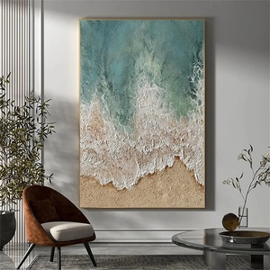 Peint à la main mer vague œuvre hôtel projet peinture murale pour bord de mer toile fresque contemporaine nature morte suspendue - Product Image 1