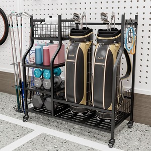 Estante de almacenamiento multiusos de 3 niveles con ruedas, portátil, a prueba de humedad, para pelotas de golf, baloncesto, equipo de fitness, color negro - Product Image 3