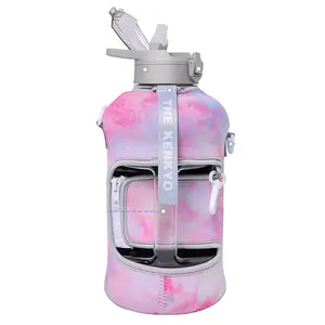 H3O kapsül 2.2L yarım galon su şişesi ile depolama kol ve kapalı hasır kapak BPA ücretsiz büyük yeniden içecek kabı