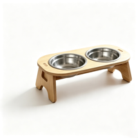 Support surélevé en bois pour gamelles antidérapant avec double gamelle en acier inoxydable pour chats et chiens de petite taille