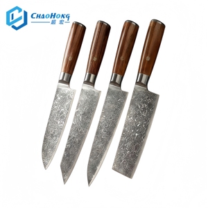 Ensemble de couteaux de cuisine en acier Damas à 67 couches, couteau de chef Kiritsuke Santoku <span class=keywords><strong>Nairi</strong></span>, couteau à steak, couteau utilitaire, accents en bois d'olivier - Product Image 1