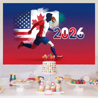 Bannière de fond de scène de football mondial 2027, drapeau et fournitures d'enregistrement de matchs pour les événements de football internationaux