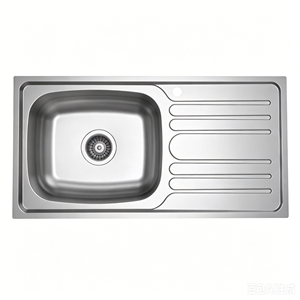 Évier de cuisine encastrable à cuve unique avec drain linéaire à extrémité incurvée et trou unique pour robinet, pour armoire de cuisine compacte standard familiale - Product Image 1