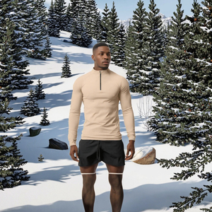 Sweat-shirt à col montant pour homme, compression, demi-zip, manches longues, haut de sport pour l'entraînement d'hiver, la salle de sport et la course à pied - Fabriqué en polaire - Product Image 3