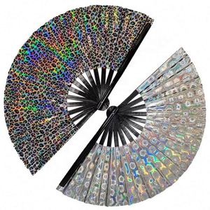 Abanico Plegable Grande de Bambú Holográfico Hecho a Mano de Alto Rendimiento de 33 cm, Abanico para Fiestas y Eventos con Funda - Product Image 1