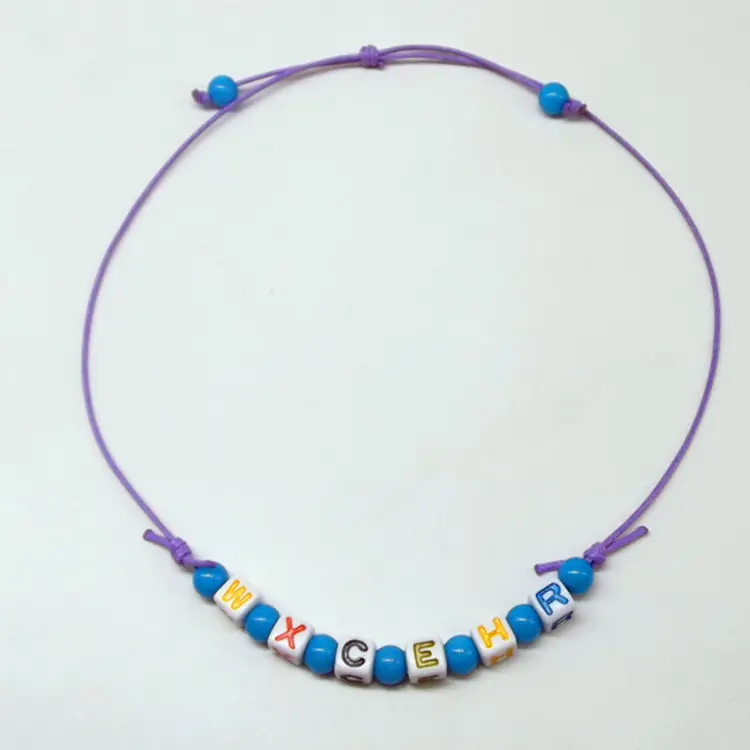 Colorful Initial Letter Waxed Rope Necklace Geometric DIY Custom Name Letter Beaded Necklace