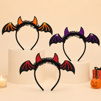 Serre-tête d'Halloween avec cornes de diable et ailes de chauve-souris, 3 couleurs (orange, violet, rouge) pour femmes et filles, idéal pour les fêtes et les costumes de cosplay