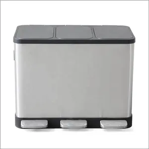 Pedal Bin 24L Rectangular Stainless Steel Pedal 3 Compartments Waste Sorting Recycle Garbage Bin Dust Bin