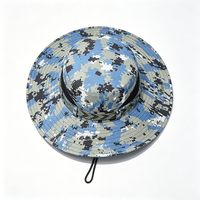 Topi Boonie Digital Camo Unisex dengan Pinggiran Lebar, Perlindungan UV UPF 50+, Kain Kanvas Poliester/Katun, Tali Pengikat untuk Aktivitas Luar Ruangan
