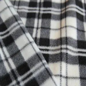 FREE SAMPLE 100% polyester check fabric black and white check print fabric brushed knitted fabric
