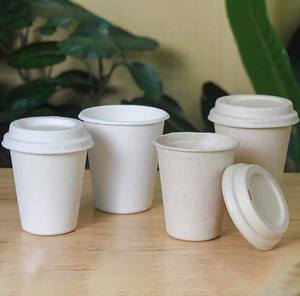 Kustom merek logo 8oz 9oz 10oz 12oz14oz 16oz sekali pakai rembes stabil gula Bagasse kertas cangkir kopi dengan tutup - Product Image 3