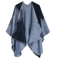 Idée cadeau pour la fête des mères : poncho châle réversible en acrylique de luxe, cape en tricot doux, bordure géométrique, personnalisable, bicolore