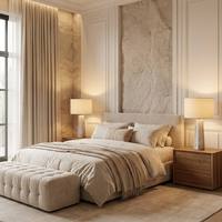 Lampe de table conique en marbre avec abat-jour en lin pour chambre principale, villa de luxe, service OEM, personnalisable, qualité contractuelle pour projets immobiliers, certifiée ETL