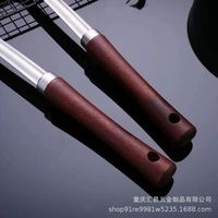 Ustensiles de cuisine en acier inoxydable : louche, spatule, cuillère à soupe, spatule pour wok avec manche en bois, ustensiles de cuisine en métal