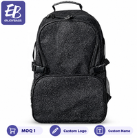 Sac à dos de cheerleading noir classique avec logo brodé personnalisé, nom et accent en strass, fermeture éclair colorée, sac d'équipe pour clubs de cheerleading