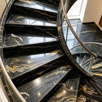 Carreaux de pierre en granit noir doré style moderne, marches et contremarches intérieures en granit fusion noir pour la décoration d'hôtels