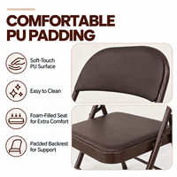 Chaise pliante classique tout en PU marron avec rembourrage, cadre en métal, pliable à plat, pour une assise durable, confortable et polyvalente
