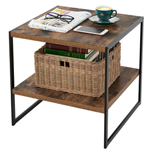 Mesita de noche de hierro de diseño moderno de 23,6 pulgadas OEM y ODM con 2 mesitas de noche de madera de almacenamiento abierto para muebles de oficina o dormitorio para el hogar - Product Image 1