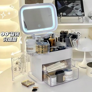 Cosmetic Storage Box With <b>Mirror</b> Dustproof Large Capacity For Dressing Table Vanity Skincare Products - Product Image 1