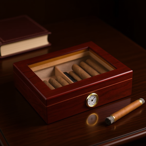 Humidor à cigares classique en bois pour bureau avec hygromètre, finition laquée rectangulaire, capacité de 30 à 35 cigares - Product Image 2