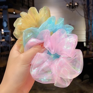 Ikat Rambut Wanita Musim Panas Bahan Mesh Berkilau Model Mermaid, Kuncir Kuda Elastis, Aksesoris Rambut Anak Perempuan, Scrunchies Organza Laser Reflektif - Product Image 1