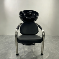 Station de lavage de cheveux haut de gamme professionnelle noire pour salon de beauté et studio capillaire de luxe