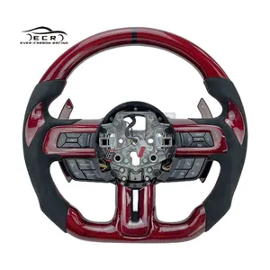 Ever-Carbon Racing ECR Personal Tailor Camurça De Couro Vermelho Volante Do Carro Para 2017 Mustang GT Volante De Fibra De Carbono