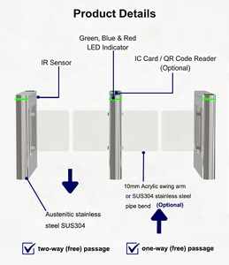 Barrière pivotante automatique de sécurité avec contrôle d'accès par code QR, RFID, reconnaissance faciale et moteur sans balais pour portail piétonnier de bureau - Product Image 3