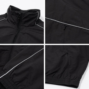 Veste coupe-vent personnalisée en polyester et nylon pour homme, impression numérique, noir et gris, fermeture éclair intégrale, col montant, veste de sport de qualité supérieure - Product Image 3