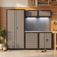Système de rangement de garage modulaire en acier à 4 armoires avec établi mobile à 6 tiroirs, panneau perforé et casiers