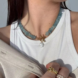 Collier de perles baroques en aquamarine bleu clair, perles de <span class=keywords><strong>pierre</strong></span> naturelle, bijoux d'été apaisants, vente en gros - Product Image 2