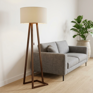 Wooden Tripod Floor Lamp Fabric <b>Drum</b> <b>Shade</b> Modern Minimalist Hotel Indoor Bedside Reading <b>Light</b> Bedroom Living Room - Product Image 2