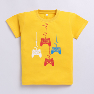 Boys Yellow Printed Cotton T Shirt <b>Gaming</b> <b>Controller</b> Graphic Stylish Casual Wear Soft Breathable Fabric Comfortable Daily Use - Product Image 1