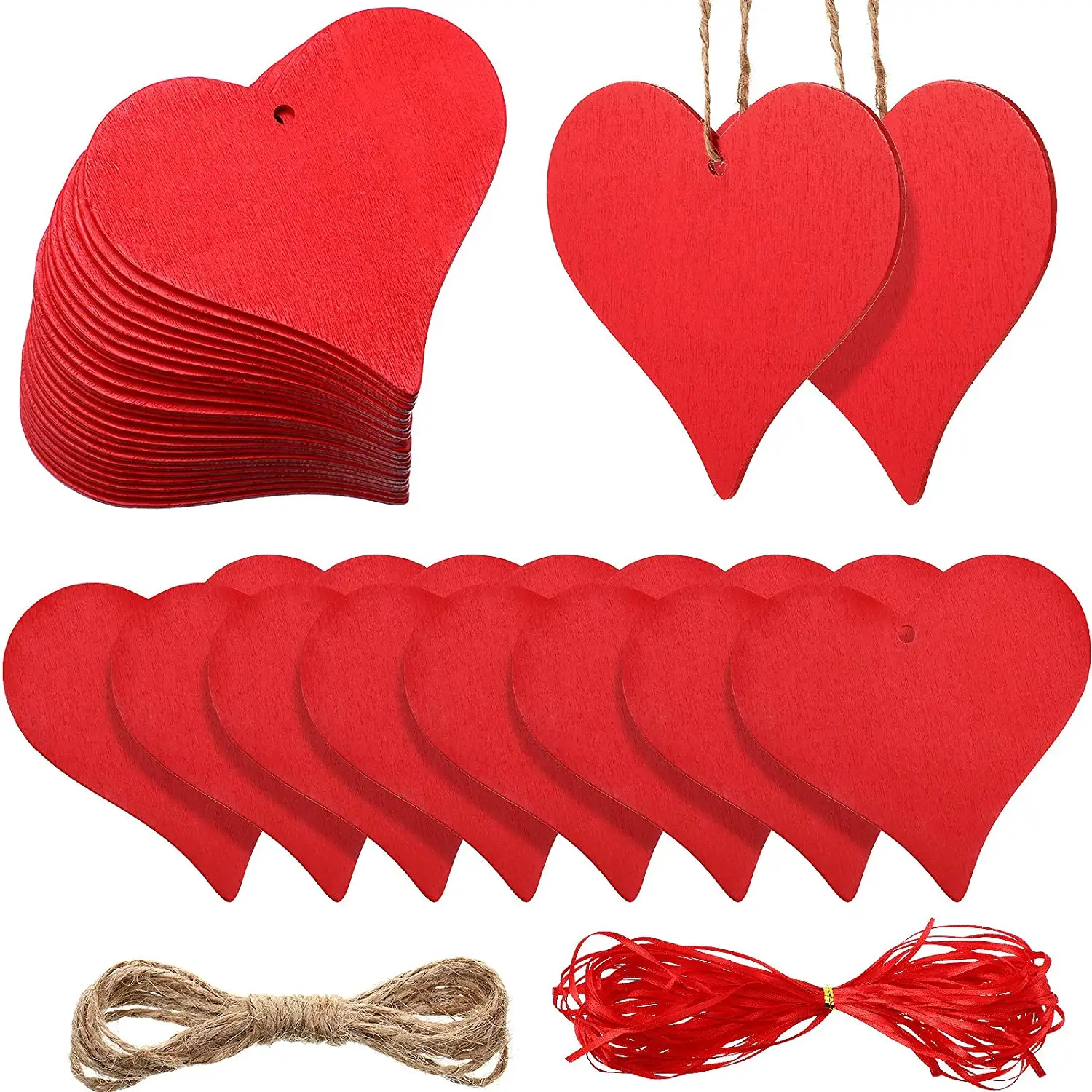 Wooden red Heart Slices Wood Heart for Wedding Valentine Crafts