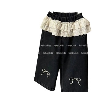Kids <b>Harem</b> <b>Pants</b> Solid Color Cotton Fleece Lined Lace Trim Embroidered Bow Autumn Winter Fall 2024 - Product Image 3