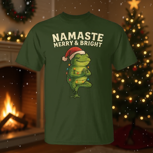 Yoga Frog Christmas Lights Namaste Holiday Vibes T-shirt unisexe à col rond et manches courtes imprimé numériquement pour adultes - Product Image 3