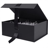 Boîte cadeau magnétique noire avec logo personnalisé, ruban en satin, boîte rigide de luxe, poignée portable pour cosmétiques, bijoux, mariage