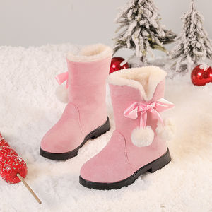 Bottes d'hiver pour filles, bottes longues pour enfants, avec fourrure, décorées de boules, petites bottes en coton pour bébé princesse, chaussures pour enfants, vente en gros - Product Image 6