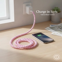 Câble USB-C vers USB-C à chargement rapide, écologique, en acrylique, avec perles rondes en vrac, pour femmes