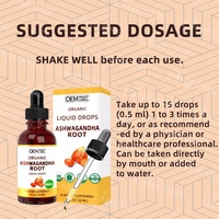 Gouttes liquides de racine d'ashwagandha en marque propre pour le stress, le calme, la relaxation et l'humeur, complément alimentaire pour adultes