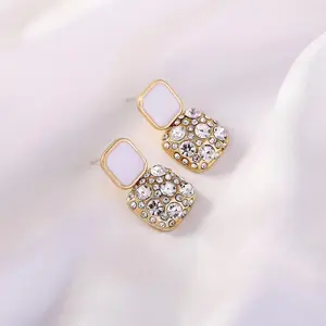 Eenvoudige Geometrische Vierkante Diamanten Oorknopjes S925 Zilveren Naald Oorbellen Voor Dames