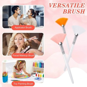 Pinceau éventail rose pour masque facial, poils doux, manche en plastique, applicateur cosmétique pour masque de boue, peeling glycolique, brosse visage professionnelle pour salon - Product Image 6