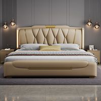 Lit double de luxe en cuir véritable italien, avec rangement, pour chambre principale, idéal pour mariage