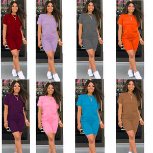 Tenues pour femmes, t-shirt et ensembles de shorts, ensemble de shorts en deux pièces pour femmes, shorts de motard vierges, ensembles de shorts personnalisés pour l'été - Product Image 2