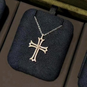 S925 Sterling <b>Silver</b> Luxury Antique Twin <b>Cross</b> Necklace with Full Diamond Inlaid <b>Pendant</b> Ultra-Fine Niche Design - Product Image 4