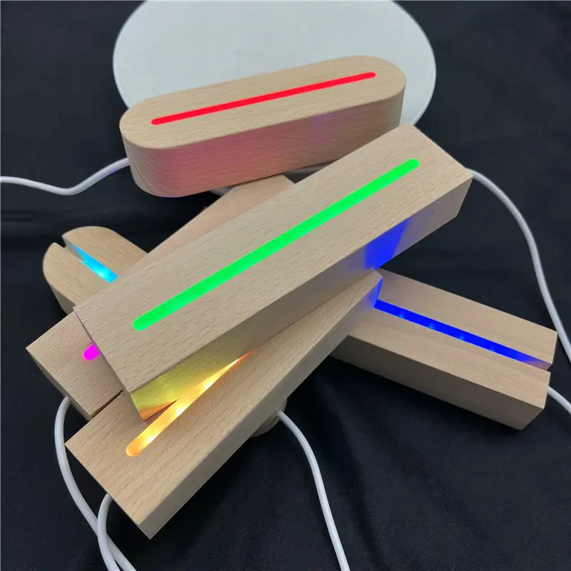 Factory Wholesale Solid Luminous USB Switch Night Light Base 3D Acrylic Wooden Base Lamp Led Light Bases Wood for Decor