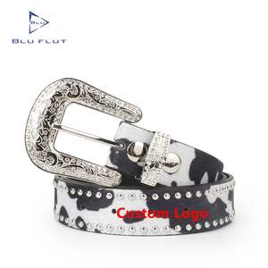 Cowboy Homens Mulheres <span class=keywords><strong>Rhinestone</strong></span> Diamante Y2k Moda Design Frisado Preto Studded Buckle Cintos De Couro Personalizado - Product Image 1