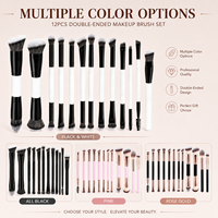Hochwertiges 12-teiliges Doppelendiges Synthetik-Haar Gesichts- und Augen-Mischpinsel Professionelles Make-up-Werkzeug-Set